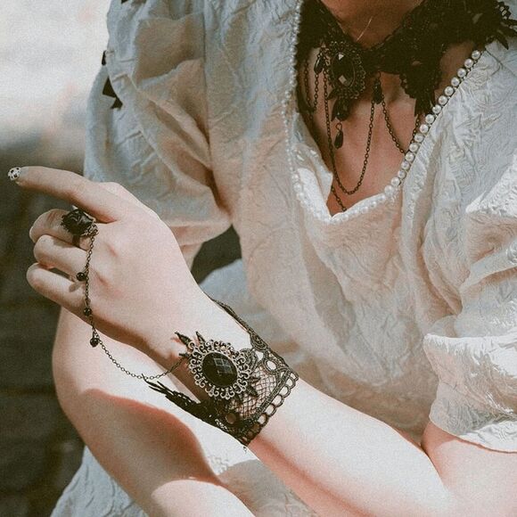 3PCS Gothic Victorian Vintage Retro Halloween Costume Black Accessories Set NEW - Picture 16 of 16